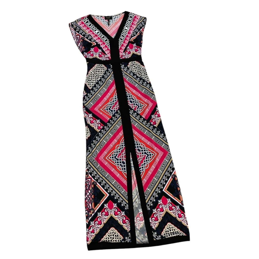 Laundry by Shelli Segal Mosaic Print Maxi Dress Pink Black Orange White Size 4
